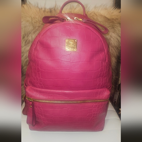 MCM Handbags - MCM Pink Crocodile-Embossed Backpack